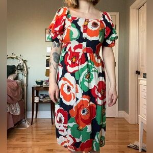 Colorful Puff Sleeve Midi Sundress